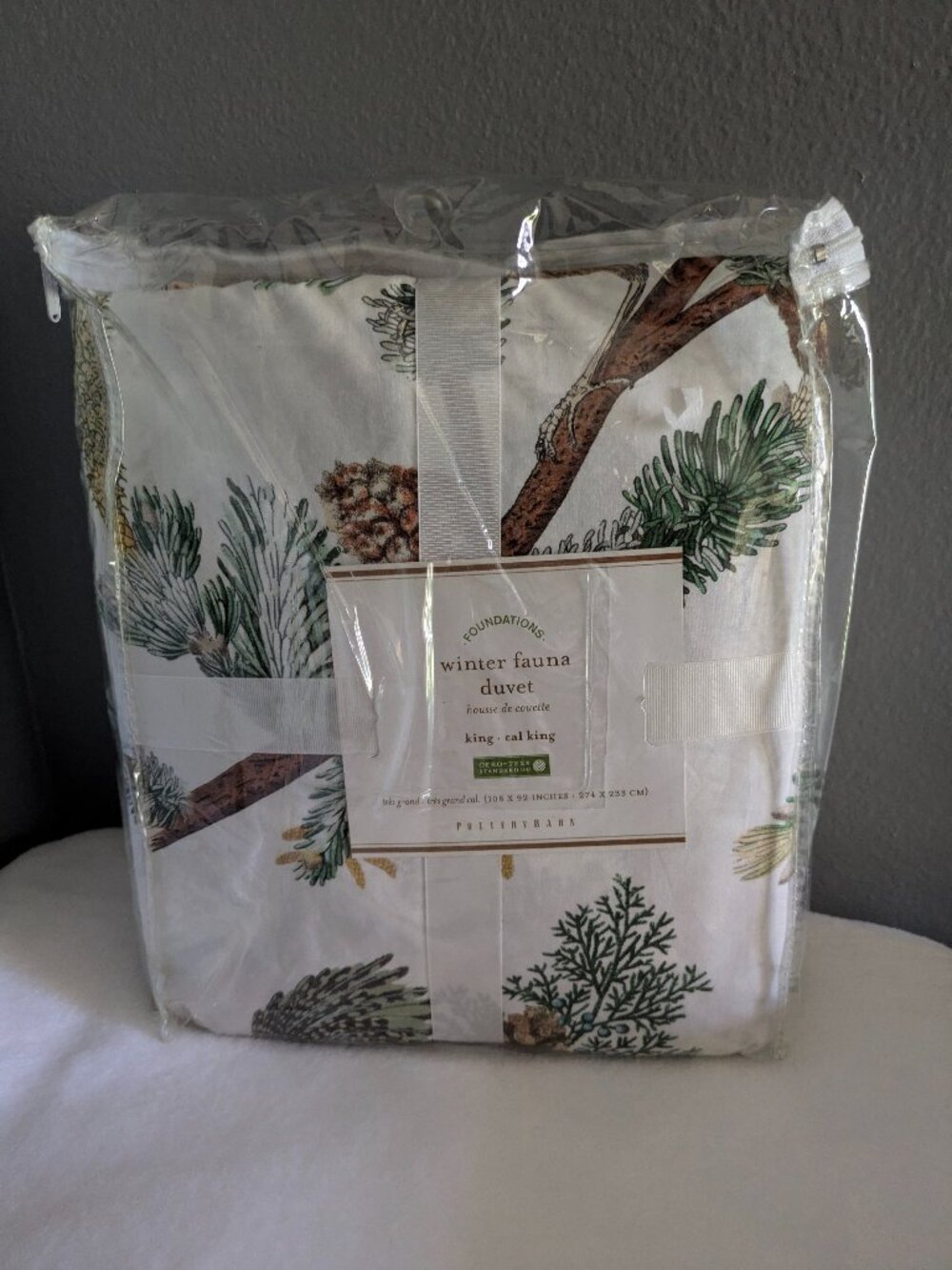 Pottery Barn Cal King Duvet Cover Winter Fauna Birds New in Package